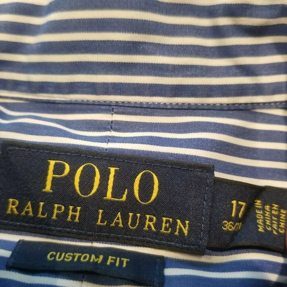 Polo Ralph Lauren Mens Dress Shirt Button Down Long Sleeve Size 17 Striped Blue